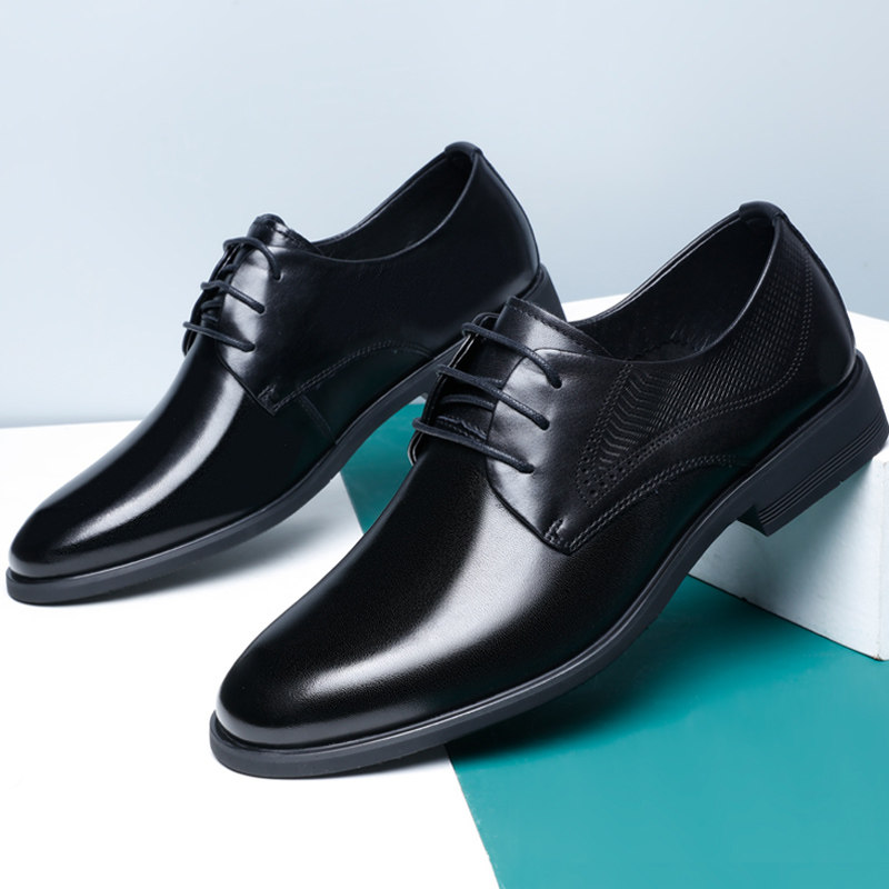 First layer cowhide leather shoes men's summer breathable leather inner heightened single layer leather British wild high-end formal business shoes