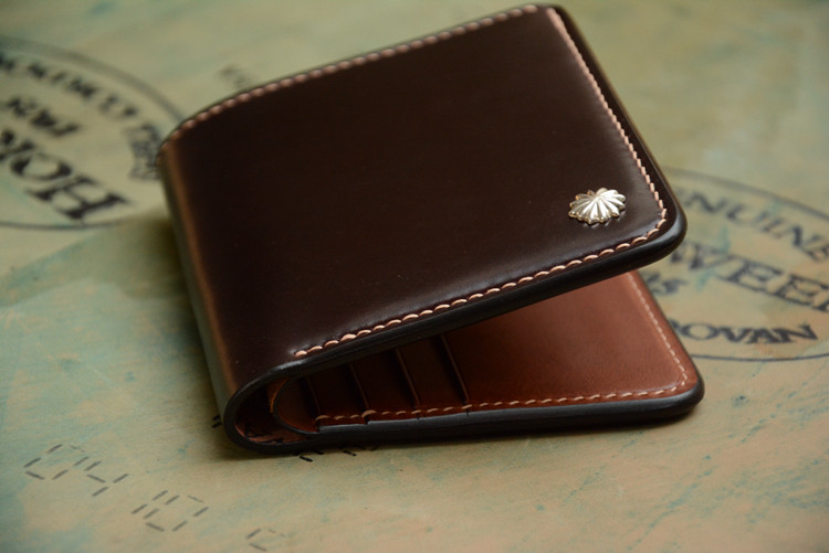 Pure handmade American Horween CORDOVAN Horween horse hip leather vertical short clip wallet wallet