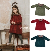 British authorized bebeorganic autumn and winter baby girl long sleeve velvet dress New year dress