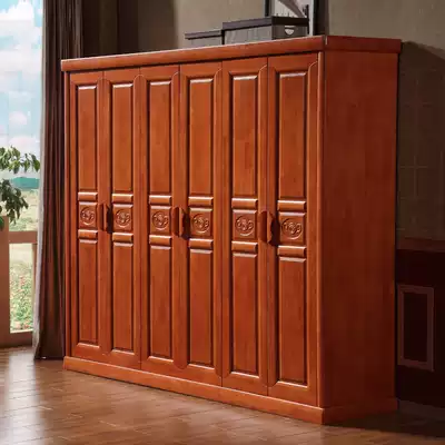 Solid wood rubber wood four-door five-door six-door large-capacity assembly storage large wardrobe wardrobe can be topped bedroom Chinese style