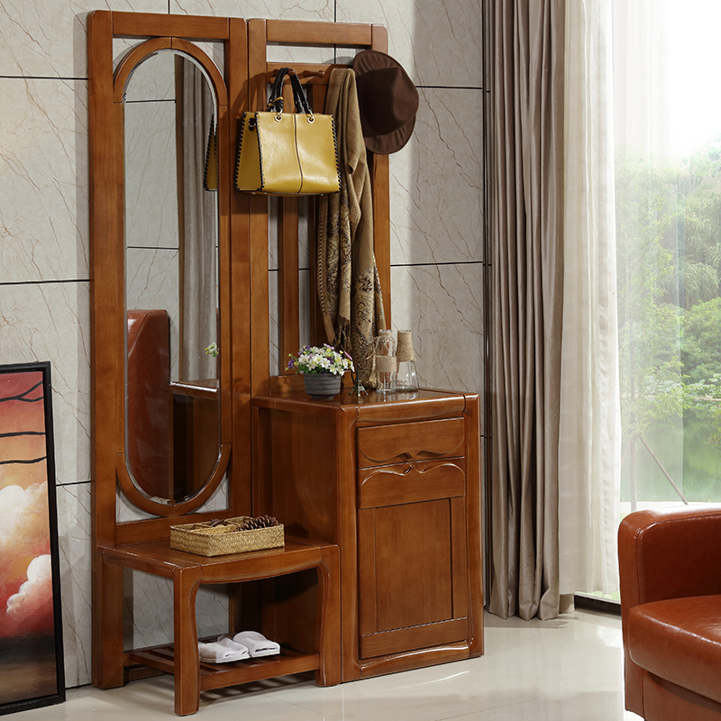 Solid Wood Entrance Door Cloister Hood Hung Wardrobe Full Body Mirror Door Hall Cabinet Combined Multifunctional Bedroom containing cabinet Living room Chinese