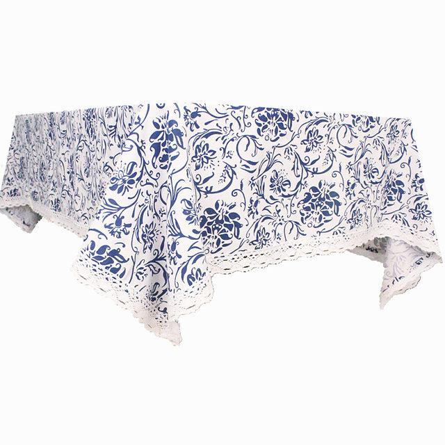 ສີຟ້າແລະສີຂາວ porcelain ແບບ pastoral ຈີນຝ້າຍແລະ linen tablecloth ຄລາສສິກແບບຈີນ lace ຕາຕະລາງກາເຟສົດຜ້າປົກສີ່ຫລ່ຽມ
