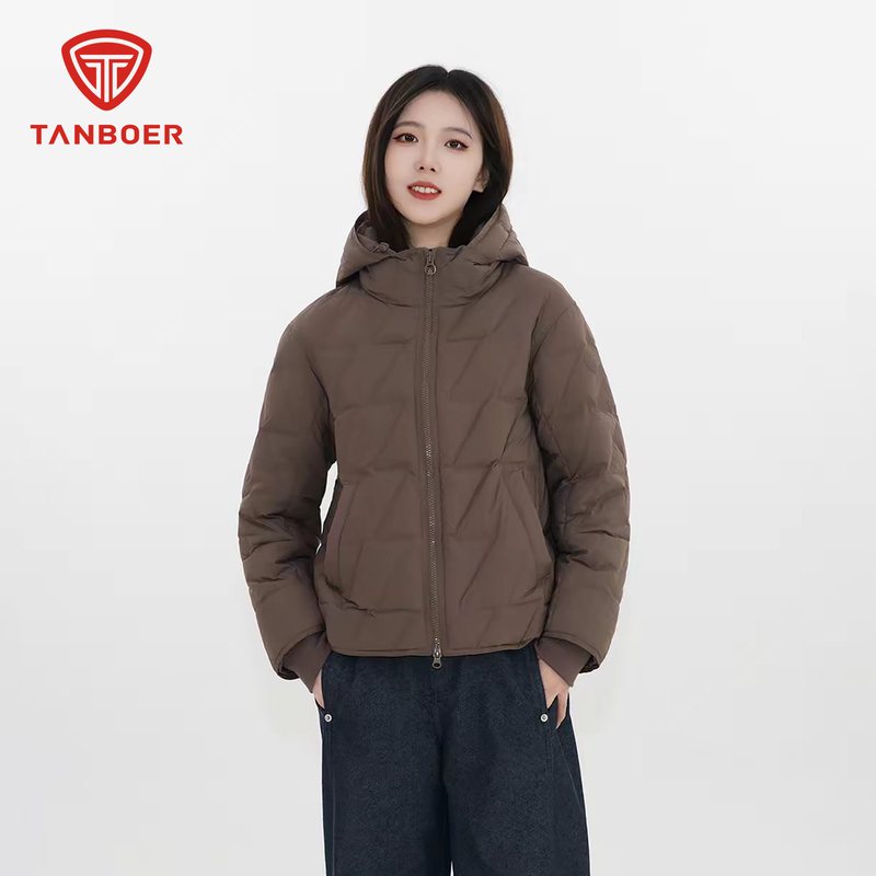 Tambor 2026 Spring and Autumn New Lightweight Hooded Short down Jacket for Women, Thin Coffee Color Versatile Fashionable Coat