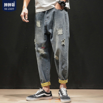 2021 autumn new jeans men fat fat big size fat Joker ankle-length pants Korean trend pair