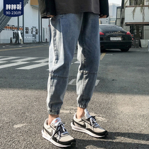 Fat brother pants mens spring and autumn new loose large size trendy fat straight leg jeans nine-point pants