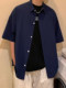 胖胖哥黑色短袖衬衫男款春夏季港风外穿半袖衬衣大码宽松休闲外套