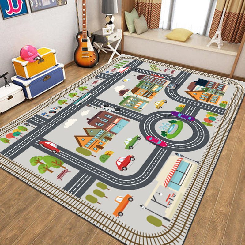 City Transport Parking Lots Ground Mat Cartoon Road Carpets Children Car Tracks Crawl Mats Early Teach Gaming Blanket