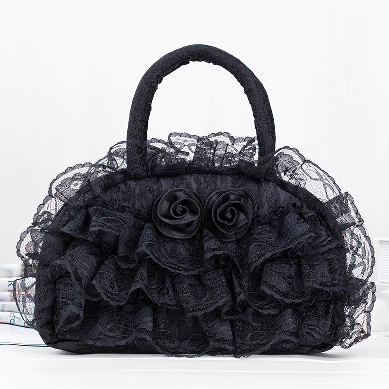 2026 New Fabric Mom-Style Retro Lace Bag with Hollow Lace Trim, Versatile Lady's Small Zipper Bag Handbag