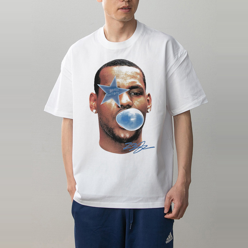 Digital Direct Printing Lakers James Head Basketball Print Summer Pure Cotton Short-Sleeved T-Shirt for Male and Female Students
