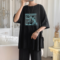 Summer five-point sleeve t-shirt mens trend brand ins Korean version of the trend handsome pure cotton short-sleeved Harajuku style loose t-shirt top