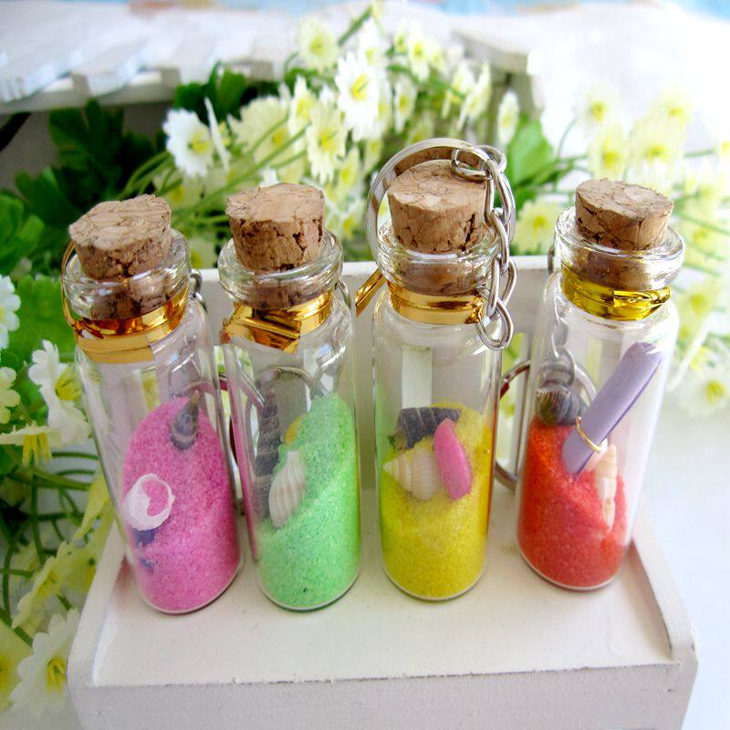 Over 28 yuan, natural conch shell, wishing bottle key chain, colorful sand wishing bottle, hanging chain