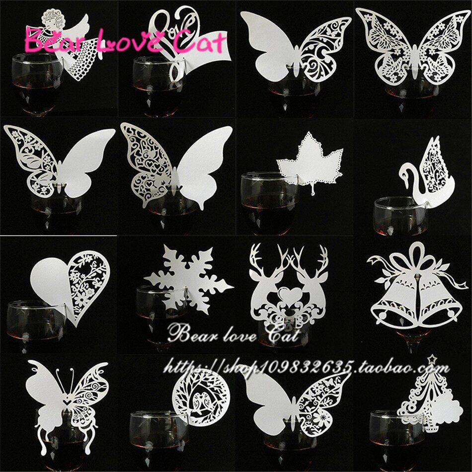 50 various wine glass cards Christmas wedding seat card table card butterfly angel party decoration name card