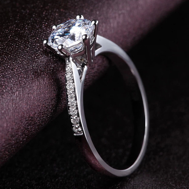 s925 sterling bạc sáu prong mô phỏng kim cương nhẫn nữ 1 carat nhẫn nhẫn mozambique cặp đôi cầu hôn cá tính món quà sinh nhật - Nhẫn