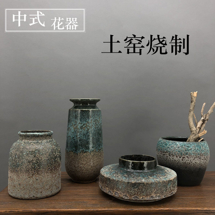手工粗陶陶罐坛子花器花瓶花盆红陶黑陶土陶做旧仿古出土陶器花盆