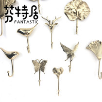 Light luxury creative pure copper deer head coat hook Door wall decoration hook hanging keychain Bathroom entrance hanging bag hook