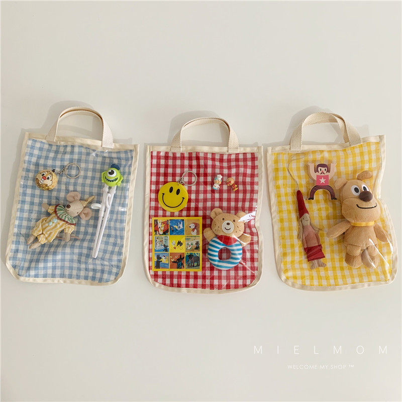 mielmom Korean children's bag Little girl cute fashion bag Baby plaid transparent handbag tide