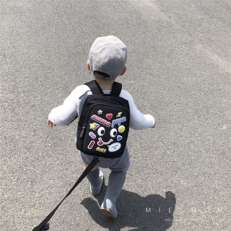 mielmom Korea ins children's anti-loss backpack Baby cute smiley shoulder bag Kindergarten lightweight school bag