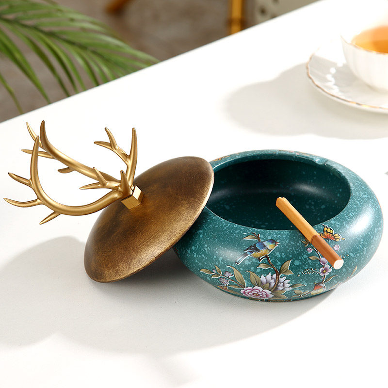 Nordic modern ceramic ashtray large-scale with lid living room office tea couple with wind-proof lid cigarette ashtray