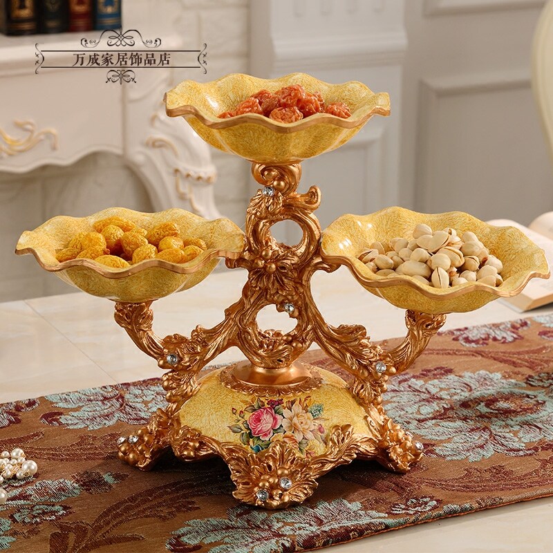 Creative multi-function fruit plate double-decker living room Luxury dried fruit plate living room coffee table Retro fruit plate decorative decoration