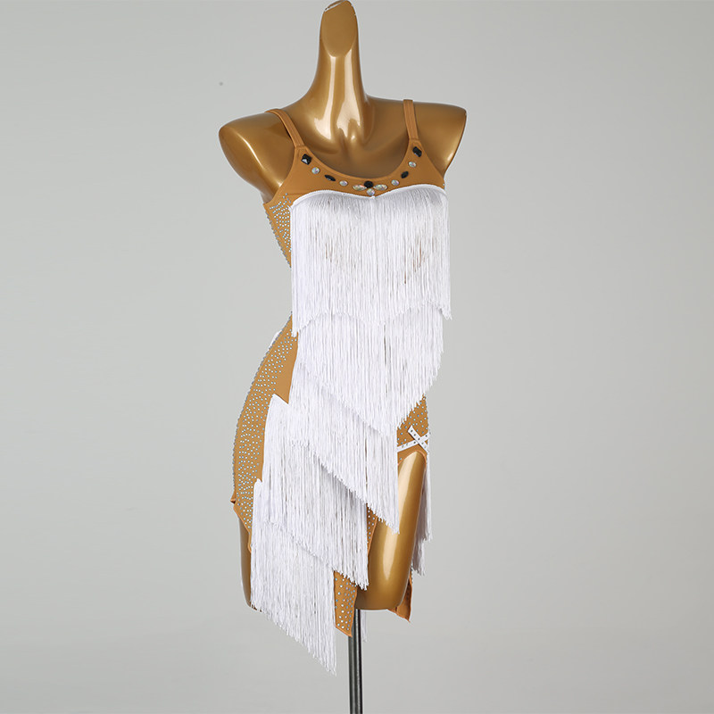 白色拉丁舞比赛表演出服，显瘦流苏裙，艺考舞蹈服LQ459，美到窒息！✨