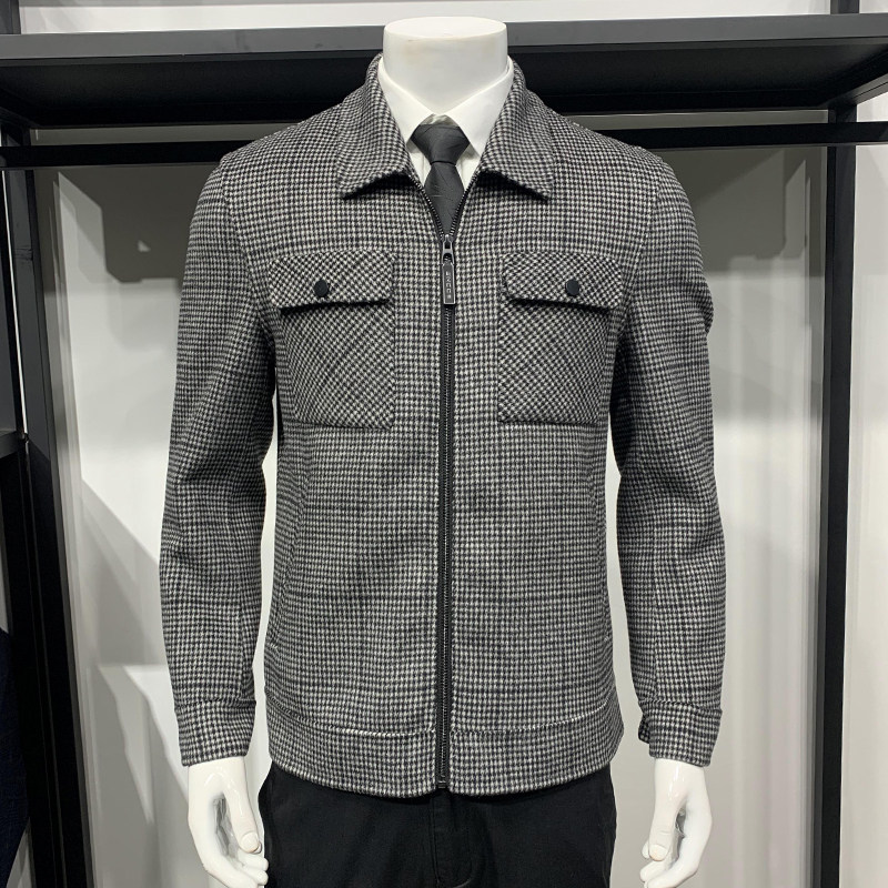 Brand double sided, eggplant men's wool short hair Plaid Jacket Turd Collar Trendy Jacket