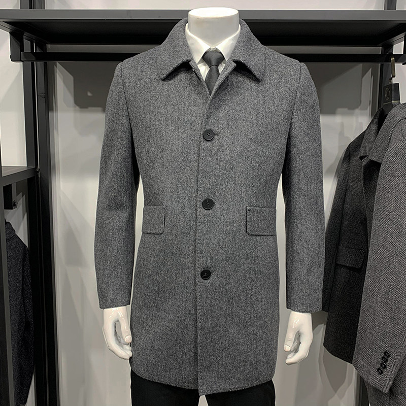 ABE Men's Clothing Autumn winter Double-sided wool The men's medium long version Business capsized down Neri thick coat