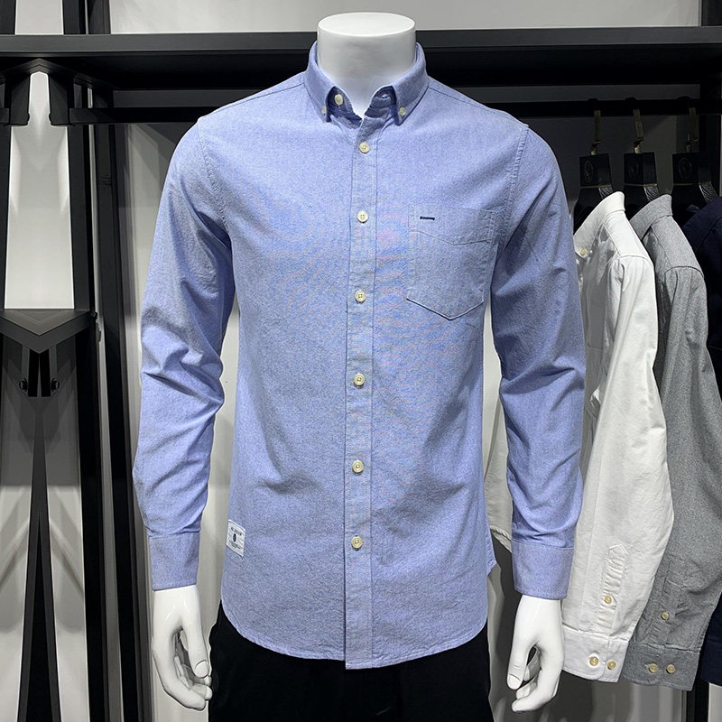 Brand men's spring and autumn new slim long-sleeved shirts solid color business bottoming outer wear Oxford woven shirts ABE