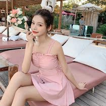 Korean ins Wind backless one-piece swimsuit womens sling small breasts gather fairy fan hot spring covering belly thin swimsuit