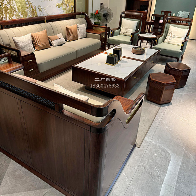 Big brand new Chinese style black gold wood sofa factory can be customized