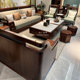 Big brand new Chinese style black gold wood sofa factory can be customized