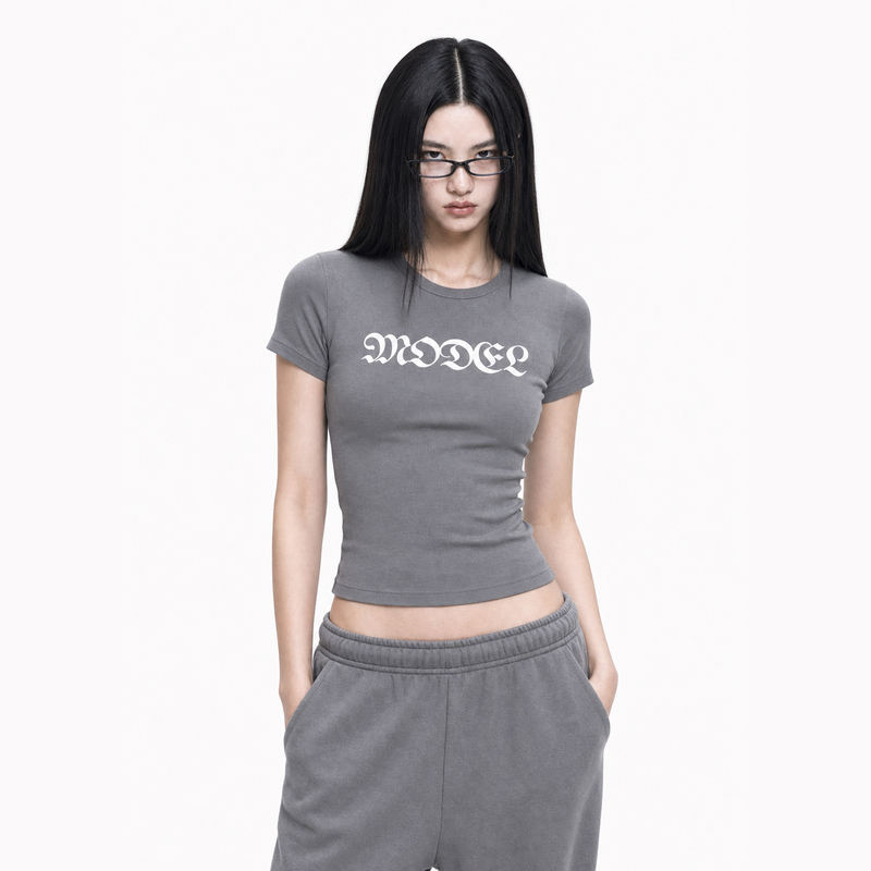 Moonwav Model Slogan Baby Tee Short-Sleeved T-Shirt Slim Fit Summer Cool Top for Daily Commuting