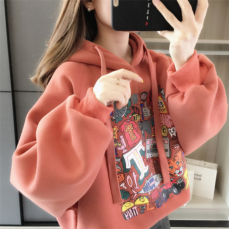 Korean 2026 New Style Sweatshirt for Women, Spring and Autumn, Hooded, Loose, Lazy Style, Trendy Casual Winter Fleece-Lined Top Jacket