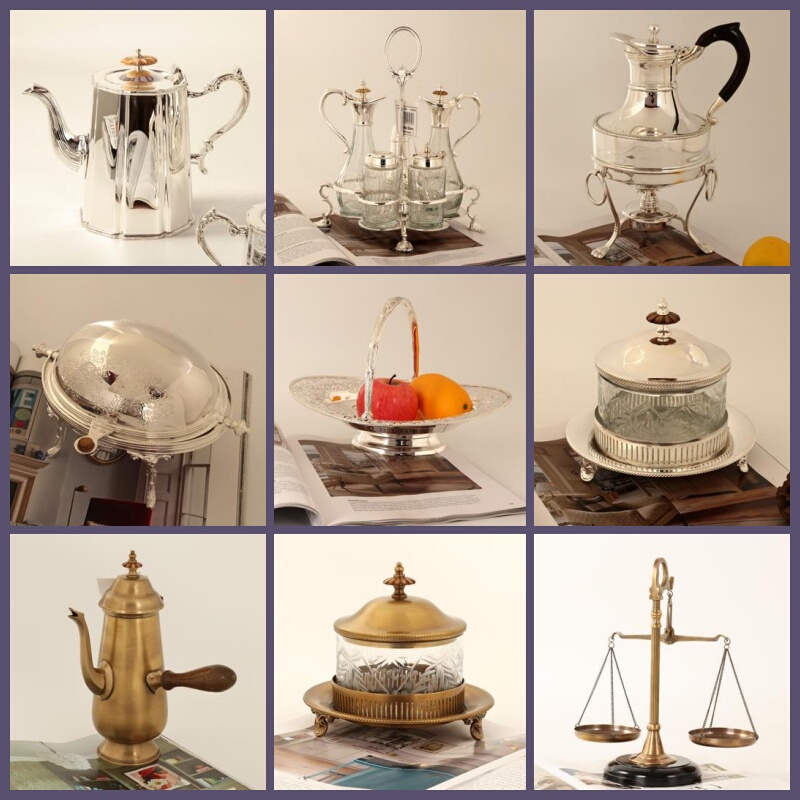 Vintage Light Luxury Mid-Century Style Indian Imported Brass Coffee Tray Pot Decorative Ornament Model Room Sales Office Soft Decoration