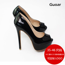 Foreign trade fish mouth water table fake mother cross dress reverse string cd taste 14 5cm CL large size sexy super high heel single shoes