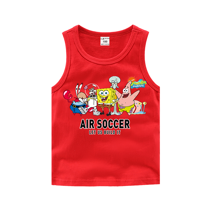 Childrens vest 3 mùa hè mỏng 4 chàng trai và cô gái 5 bé vest bông 6 năm tay SpongeBob Cartoon childrens mặc.