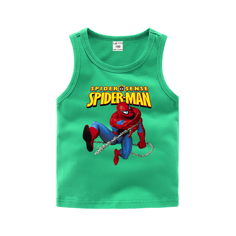 Childrens vest mùa hè mỏng 3 bé trai vest bông 5 tuổi bottomshirt Spider-Man Superman childrens mặc.