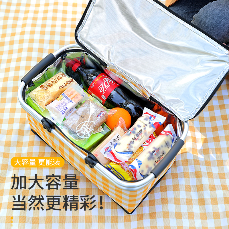 Outdoor picnic basket picnic mat moisture-proof portable carrying insulation basket with cover fast food basket folding takeaway delivery box shopping basket