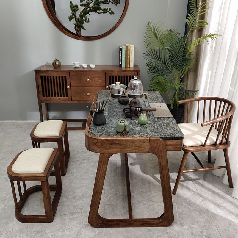 Balcony tea table and chair combination New Chinese Kung Fu tea table Solid wood tea table Zen simple household bubble tea table