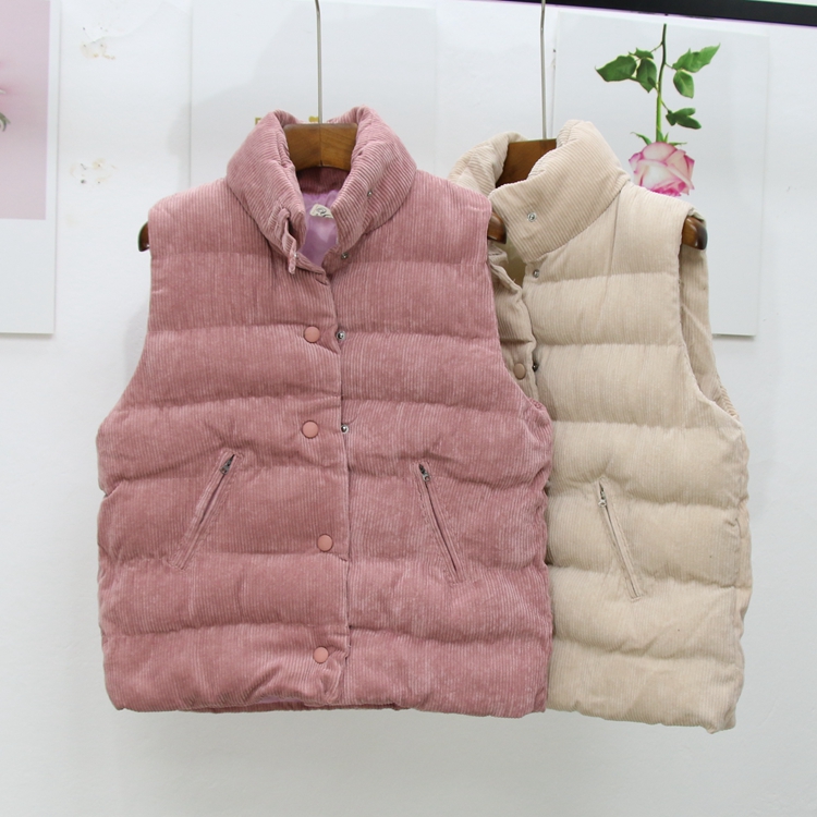 Mùa thu và mùa đông Phiên bản Hàn Quốc của áo vest nữ mới thả lỏng cotton dày nhung kẻ sọc ngắn cotton cotton vest vest áo khoác dài nữ
