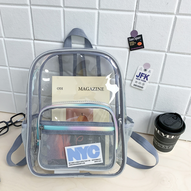 Transparent Pvc Backpack Student School Bag Large Capacity Waterproof Jelly Bag Korean Style Fashion Casual Versatile Backpack Trendy