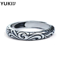 YUKI retro temperament National style Tang grass 925 silver jewelry single personality ring tide men and women tail ring little finger silver ring
