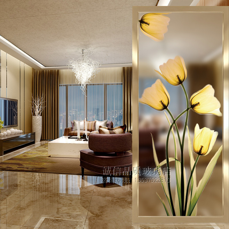 Art Glass Custom Balcony Bathroom transfer door Shading Waterproof Soundproof Double-sided Frosted Steel Chemical Process Tulip