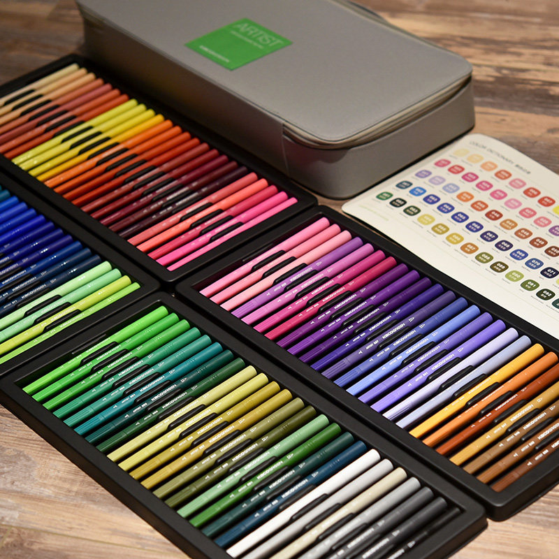 KACO ARTIST art color 100 color watercolor pen double head paintbrush set of soft head hook line children's painting gift box