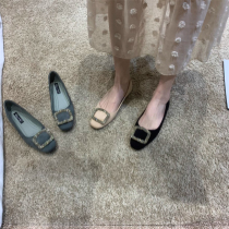 Lazy petty bourgeoisie丨HiSunday丨Flat square toe rhinestone shallow mouth suede soft-soled scoop shoes womens shoes pet shoes