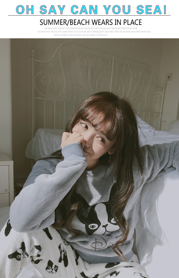 Bộ đồ ngủ nhung mùa đông và mùa đông nhung nữ mùa đông dài tay phiên bản Hàn Quốc của phim hoạt hình flannel dễ thương có thể mặc bên ngoài bộ đồ dịch vụ gia đình đồ ngủ nữ