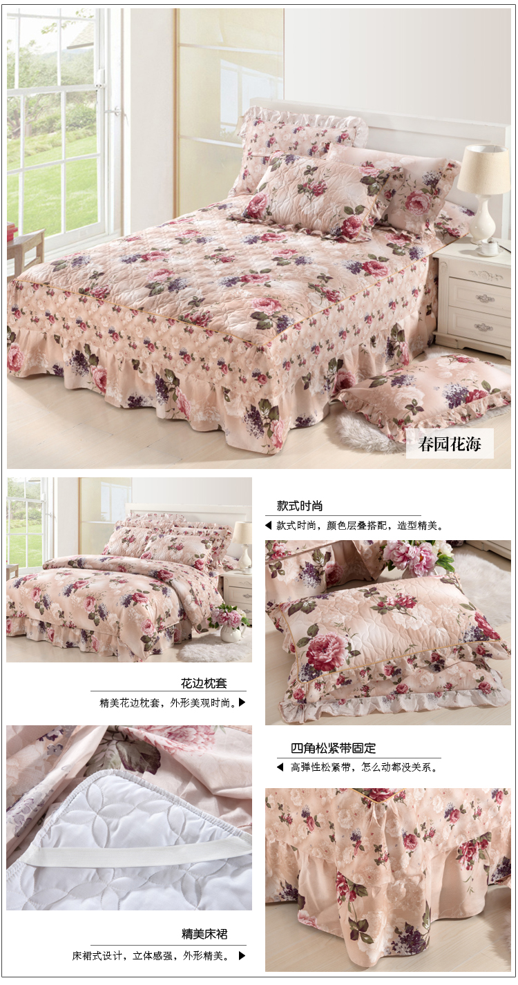 Cộng với chăn bông đệm bông giường bốn bộ chăn ga gối đệm bông phong cách bộ giường 1,5m1,8 m váy giường