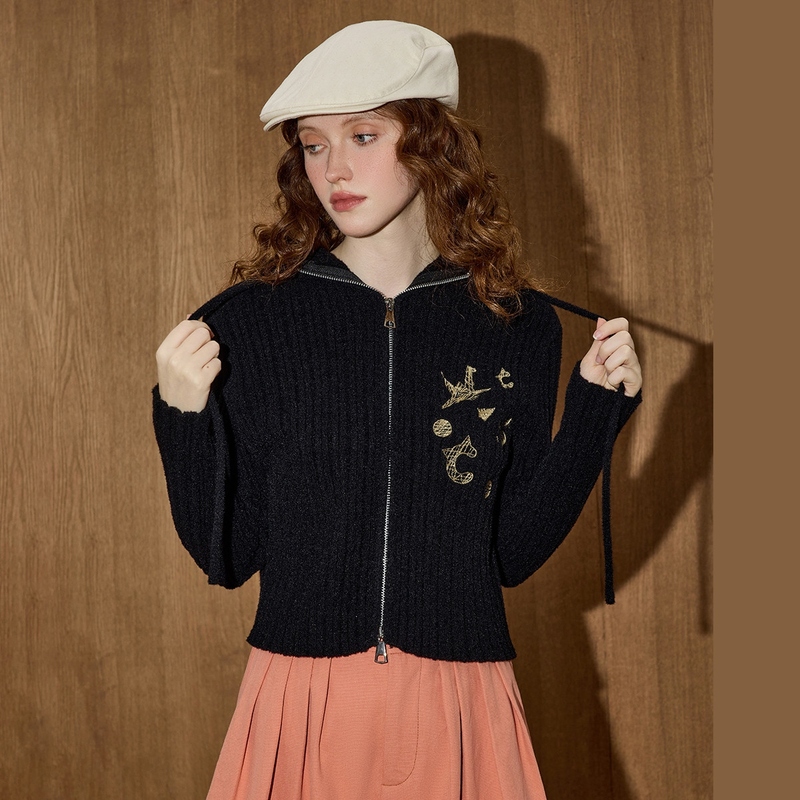 Authentic Discount Store Hooded Lazy Style Short Casual Hot Girl Slim Fit Long-Sleeved Women's Knitwear Authentic Discount Store Hooded Lazy Style Short Casual Hot Girl Slim Fit Long-Sleeved Women's Knitwear