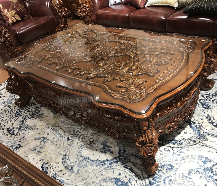 Phòng khách sang trọng châu Âu bàn cà phê gỗ rắn bàn khắc cao cấp sang trọng nội thất cổ điển Mỹ B002b - Bàn trà mẫu bàn trà đẹp