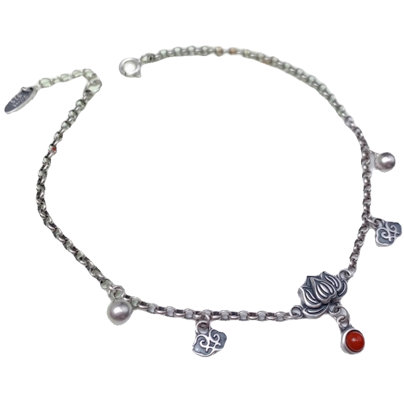 Xiangyun Bell Lotus Anklet for Women, Imitation Southern Red Agate Tassel, Exaggerated Exotic Foot Ring, 2025 New Trendy High-End Style