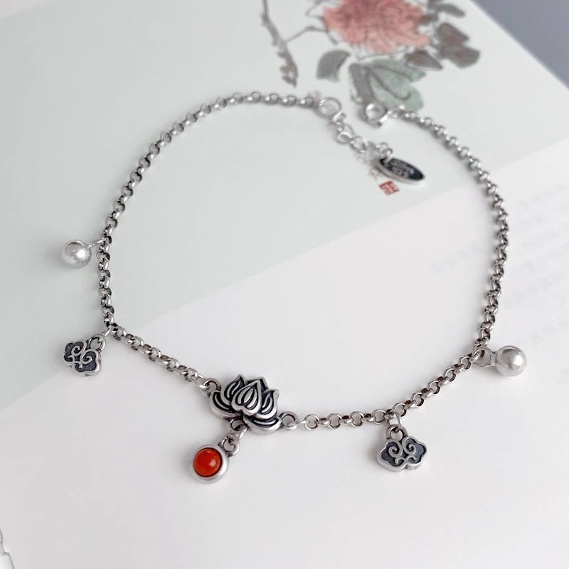 Xiangyun Bell Lotus Anklet for Women, Imitation Southern Red Agate Tassel, Exaggerated Exotic Foot Ring, 2025 New Trendy High-End Style